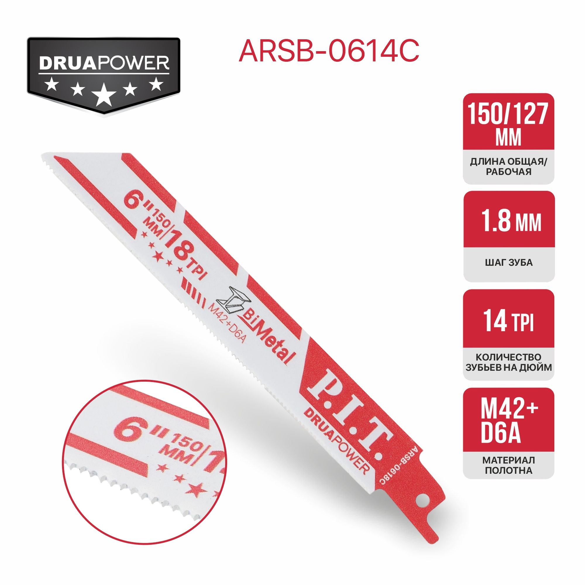 Полотно для сабельной пилы по металлу ARSB-0618C PIT