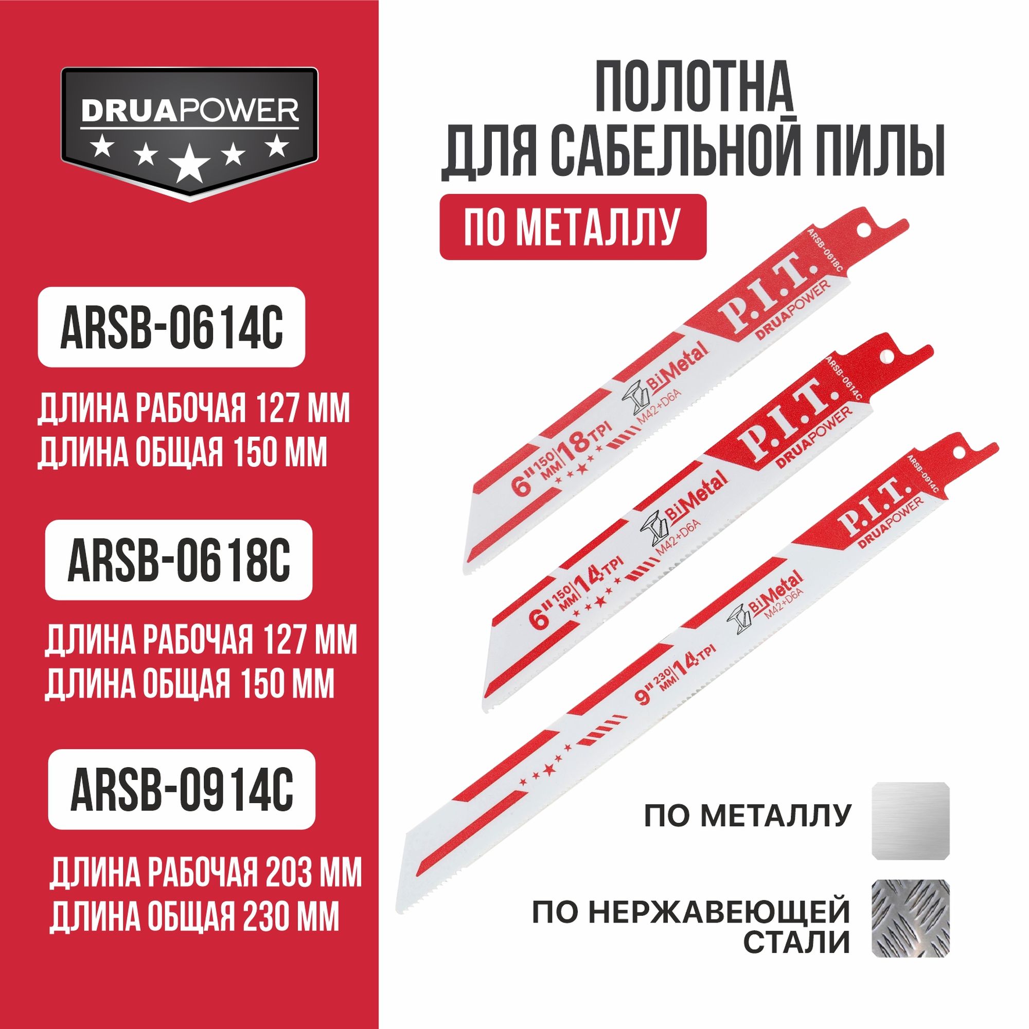Полотно для сабельной пилы по металлу ARSB-0618C PIT